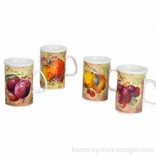 9oz 450g Ceramic Mugs with Fruit Decal Decoration